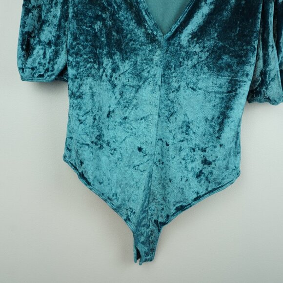 Intimately Free People Don't You Wish Teal Velour Bodysuit Top Size Small - Picture 2 of 11